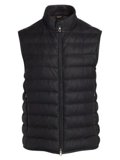 Loro Piana Men's Odeon Leather Puffer Vest In Dark Blue