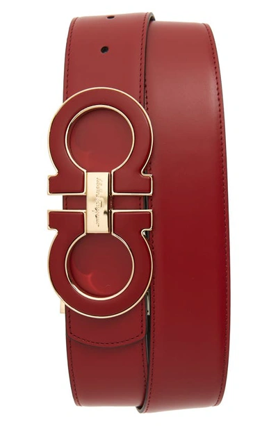 Ferragamo Men's Oversized Reversible Gancini Belt In Red