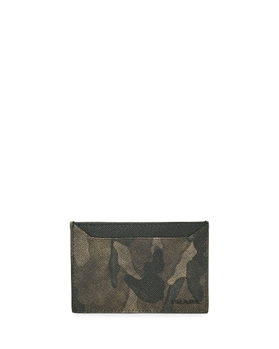 Prada Men's Lanyard Pouch W/ Leather Card Case In Black/blue