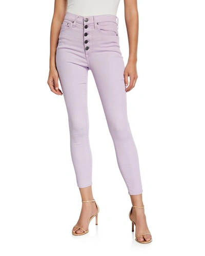 Alice And Olivia Good High-rise Exposed Button Skinny Jeans In Light Purple