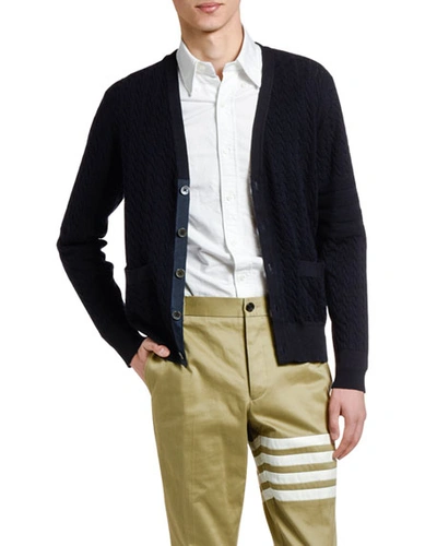 Thom Browne Men's Cable-knit Wool Cardigan In Navy