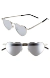 Saint Laurent Lou Lou Heart-shaped Metal Sunglasses In Silver/ Silver