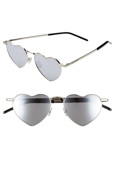 Saint Laurent Lou Lou Heart-shaped Metal Sunglasses In Silver/ Silver