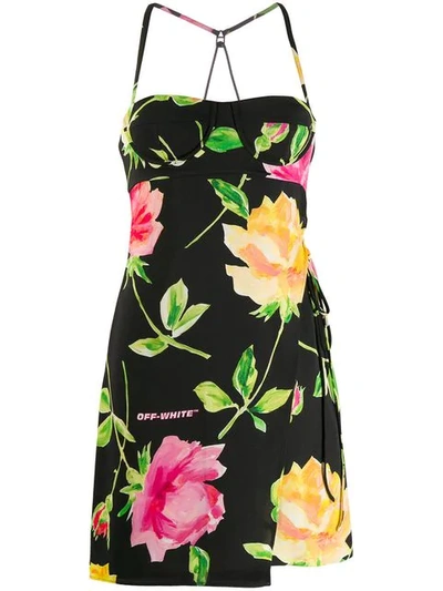 Off-white Floral-print Crepe Wrap Dress In Multicolor