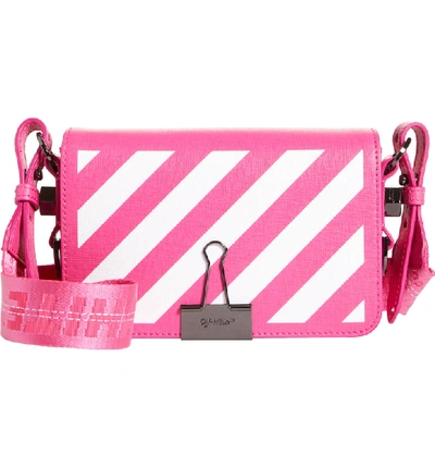 Off-white Diagonal Stripe Mini Flap Bag - Pink In Fucshia White