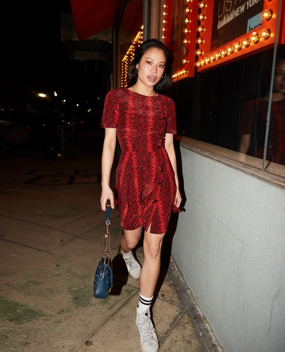 The Kooples Short Dress With Red Snake Print In Rot