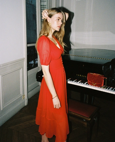 kooples silk dress The Kooples Long Red Silk Muslin Dress In Rot