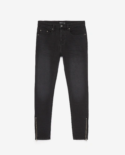 The Kooples Black Slim-fit Jeans With Zippers At The Bottom In Black Washed