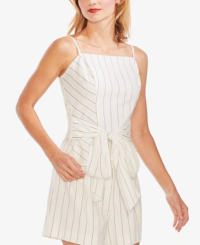 Vince Camuto Sleeveless Pinstriped Tie-front Top In New Ivory
