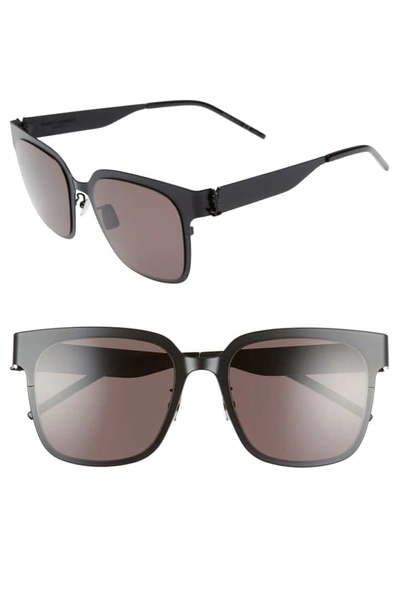 Saint Laurent 56mm Sunglasses - Semi Matte Black/ Gold Logo In Semi Matte Black/ Black Logo