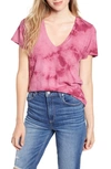 Paige Zaya V-neck Cotton Blend Tee In Red Violet Tie Dye