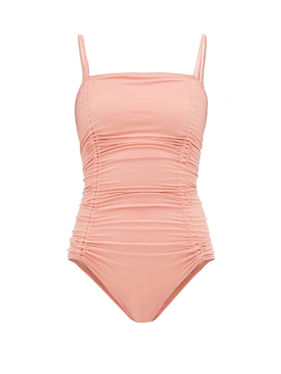 Three Graces London Helena Squared-neck Ruched Swimsuit In Pink