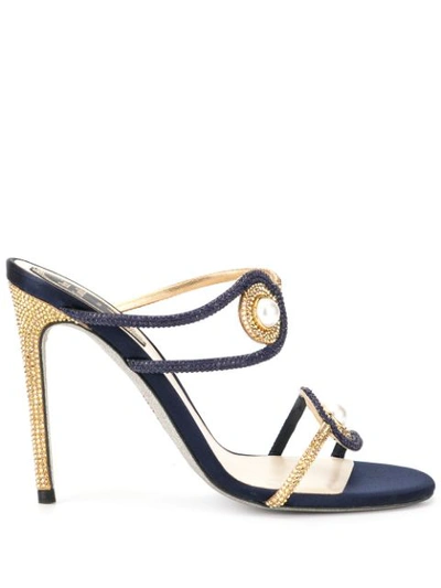 René Caovilla 105mm Embellished Satin Sandals In Blue ,gold