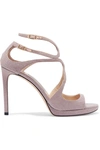 Jimmy Choo Lang 100 Glittered Leather Platform Sandals In Pink