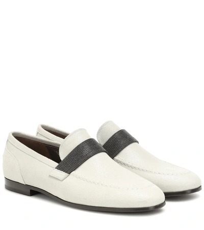 Brunello Cucinelli Embellished Suede Loafers In Grey