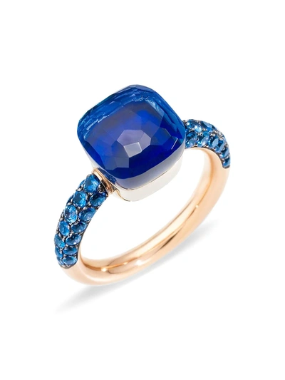 Pomellato 18k Rose Gold Nudo Blue Multi Gemstone Statement Ring