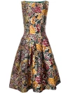 Oscar De La Renta Multi Floral Jacquard Sleeveless A-line Dress