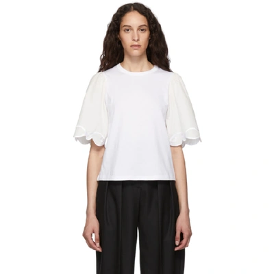 See By Chloé Crewneck Half-sleeve Embellished Cotton Top In 109 White