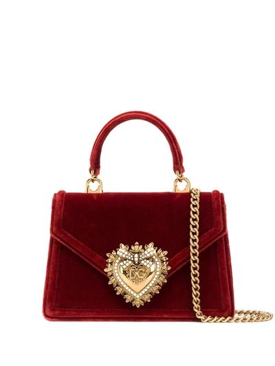 Dolce & Gabbana Small Velvet Devotion Tote Bag In Red