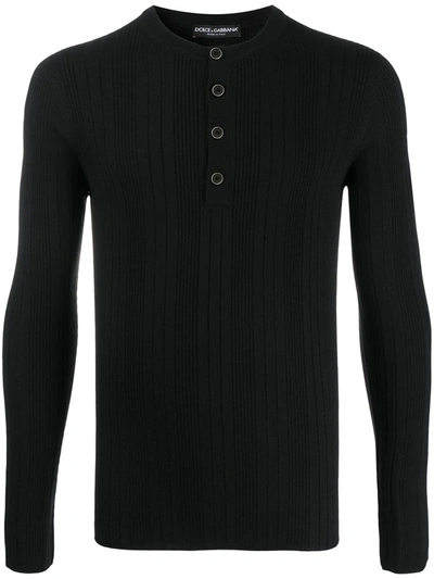 Dolce & Gabbana Granddad-neck Fine-rib Wool Sweater In Black