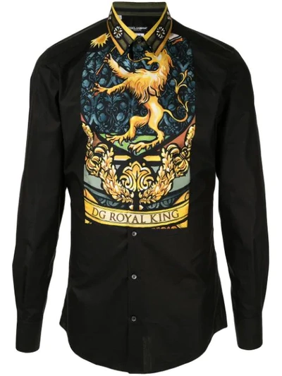 Dolce & Gabbana Cotton Gold-fit Shirt With Printed Silk Placket In Black