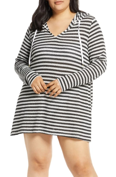 La Blanca Slouchy Hooded Sweater Cover-up Tunic In Black White