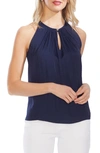 Vince Camuto Rumpled Satin Keyhole Top In Classic Navy