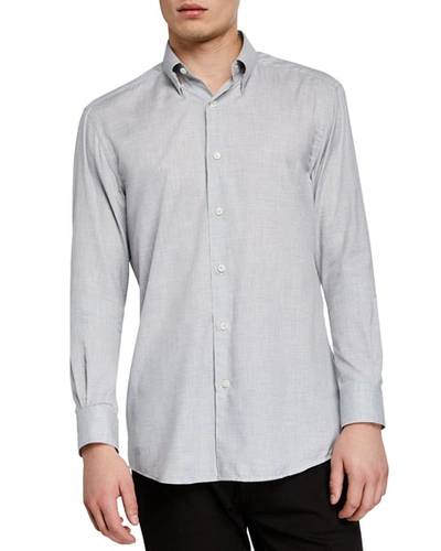 Ermenegildo Zegna Men's Washed Solid Cotton Sport Shirt In Light Gray