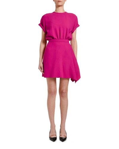 N°21 Short-sleeve Asymmetric Mini Dress In Fuchsia