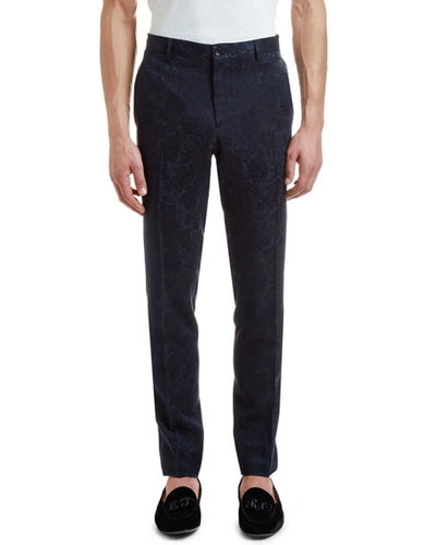 Etro Men's Paisley Jacquard Straight-leg Trousers In Navy