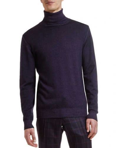 Etro Men's Garment-dyed Wool Turtleneck Sweater In Purple