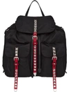 Prada Nylon Backpack W/ Studded Straps In Black