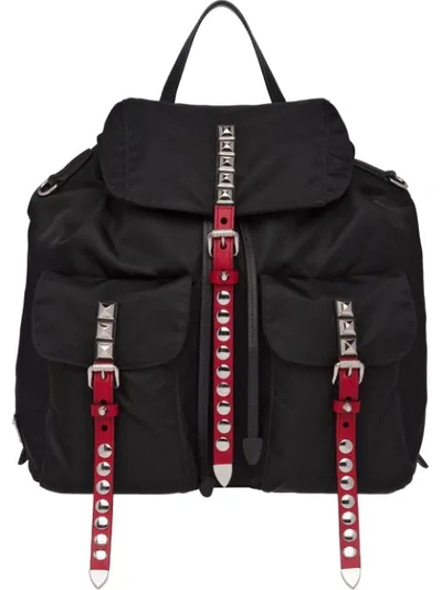 Prada Nylon Backpack W/ Studded Straps In Black