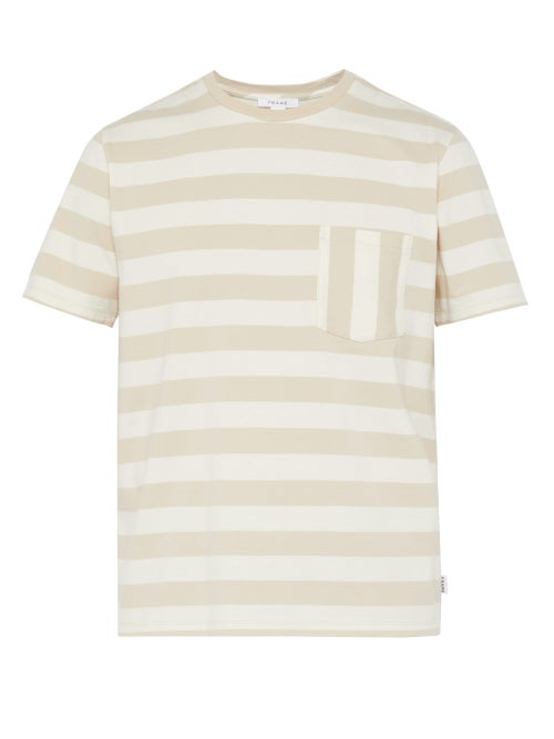 Frame Men's Striped Crewneck Pocket T-Shirt In White Multi | ModeSens