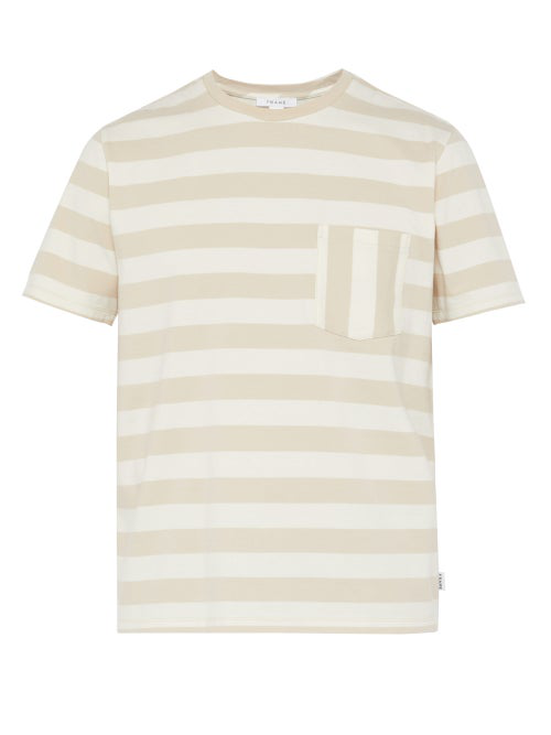 Frame Men's Striped Crewneck Pocket TShirt In White Multi ModeSens