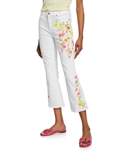 7 For All Mankind High-waist Slim Kick Jeans With Embroidery In White Pattern