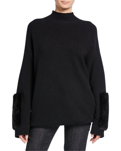 Agnona Cashmere Mink-cuff Sweater In Black