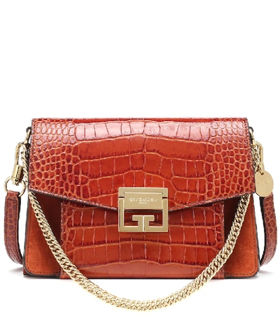 Givenchy Gv3 Small Croc-embossed Leather Shoulder Bag In Brown