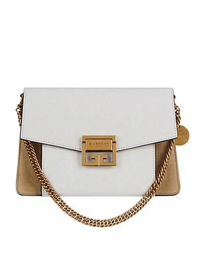 Givenchy Gv3 Small Pebbled Leather Crossbody Bag In White