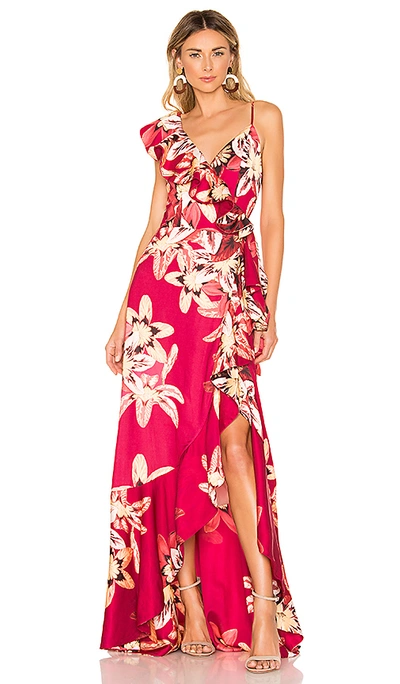 Patbo Floral Carmen Maxi Wrap Dress In Deep Pink