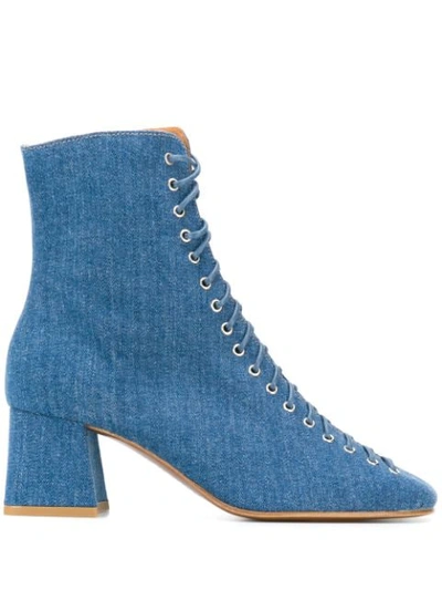 By Far Becca Lace-up Ankle Boots In Jeans