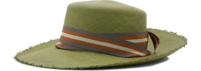 Sensi Studio Straw Hat With Ribbon In Olive/gcw