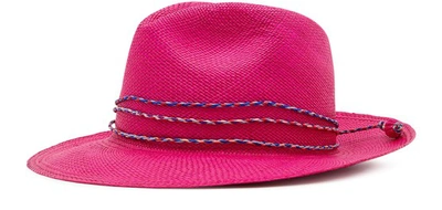 Sensi Studio Panama Hat With Straw Details In Fuxia