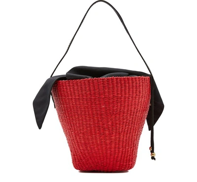 Sensi Studio Basket With Leather Handle In Red Black
