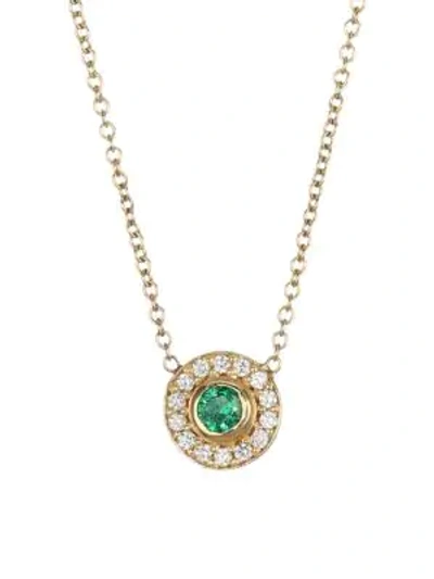 Zoë Chicco 14k Yellow Gold Emerald & Diamond Pendant Necklace, 16 In Green/gold