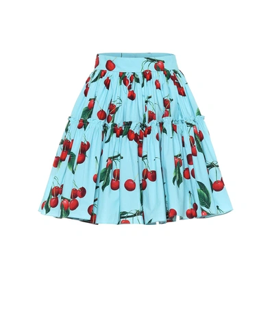 Dolce & Gabbana Cherry Printed Cotton Miniskirt In Blue
