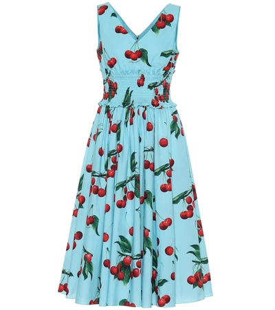 Dolce & Gabbana Cherry Printed Cotton Dress In Blue