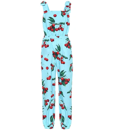 Dolce & Gabbana Cherry Printed Cotton Jumpsuit In Blue