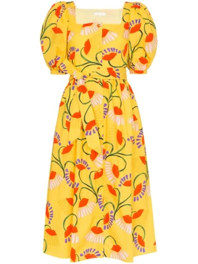 Borgo De Nor Corin Puff Sleeve Dress In Nouveau Lips/yellow