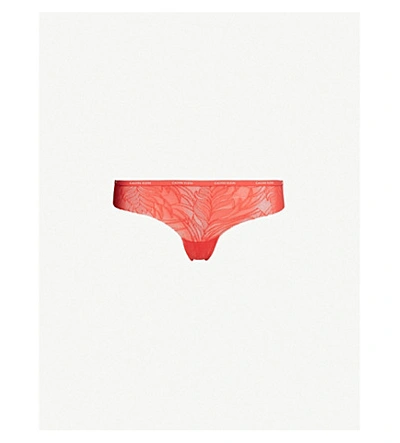 Calvin Klein Sheer Marquisette Lace Thong In Lfx Fire Lily